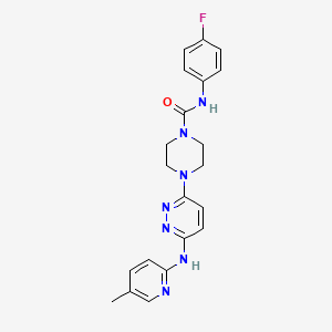 molecular formula C21H22FN7O B5348654 N-(4-fluorophenyl)-4-{6-[(5-methyl-2-pyridinyl)amino]-3-pyridazinyl}-1-piperazinecarboxamide 