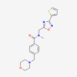 molecular formula C20H22N4O3S B5348771 N-methyl-4-(4-morpholinylmethyl)-N-{[3-(2-thienyl)-1,2,4-oxadiazol-5-yl]methyl}benzamide 