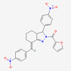 molecular formula C25H20N4O6 B5348796 furan-2-yl[(7E)-7-(4-nitrobenzylidene)-3-(4-nitrophenyl)-3,3a,4,5,6,7-hexahydro-2H-indazol-2-yl]methanone 