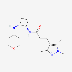molecular formula C18H30N4O2 B5349014 N-[(1S,2R)-2-(oxan-4-ylamino)cyclobutyl]-3-(1,3,5-trimethylpyrazol-4-yl)propanamide 