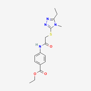molecular formula C16H20N4O3S B5349272 ETHYL 4-({2-[(5-ETHYL-4-METHYL-4H-1,2,4-TRIAZOL-3-YL)SULFANYL]ACETYL}AMINO)BENZOATE 