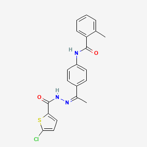 molecular formula C21H18ClN3O2S B5352380 N-(4-{N-[(5-chloro-2-thienyl)carbonyl]ethanehydrazonoyl}phenyl)-2-methylbenzamide 