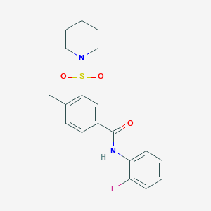 molecular formula C19H21FN2O3S B5353759 N-(2-fluorophenyl)-4-methyl-3-(piperidin-1-ylsulfonyl)benzamide 