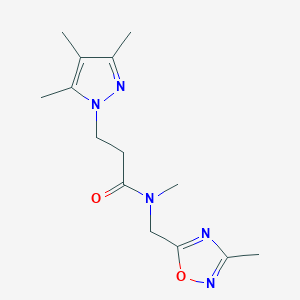 molecular formula C14H21N5O2 B5354428 N-methyl-N-[(3-methyl-1,2,4-oxadiazol-5-yl)methyl]-3-(3,4,5-trimethyl-1H-pyrazol-1-yl)propanamide 