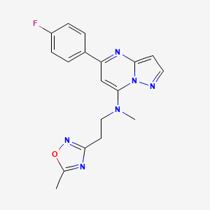 molecular formula C18H17FN6O B5354517 5-(4-fluorophenyl)-N-methyl-N-[2-(5-methyl-1,2,4-oxadiazol-3-yl)ethyl]pyrazolo[1,5-a]pyrimidin-7-amine 