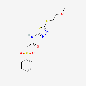 molecular formula C14H17N3O4S3 B5354570 N-{5-[(2-METHOXYETHYL)SULFANYL]-1,3,4-THIADIAZOL-2-YL}-2-(4-METHYLBENZENESULFONYL)ACETAMIDE CAS No. 878427-53-3