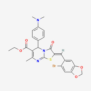 molecular formula C26H24BrN3O5S B5355691 Ethyl (2Z)-2-[(6-bromo-2H-1,3-benzodioxol-5-YL)methylidene]-5-[4-(dimethylamino)phenyl]-7-methyl-3-oxo-2H,3H,5H-[1,3]thiazolo[3,2-A]pyrimidine-6-carboxylate 