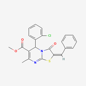 molecular formula C22H17ClN2O3S B5356028 methyl (2E)-2-benzylidene-5-(2-chlorophenyl)-7-methyl-3-oxo-2,3-dihydro-5H-[1,3]thiazolo[3,2-a]pyrimidine-6-carboxylate 