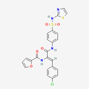 molecular formula C23H17ClN4O5S2 B5356178 N-[(Z)-1-(4-chlorophenyl)-3-oxo-3-[4-(1,3-thiazol-2-ylsulfamoyl)anilino]prop-1-en-2-yl]furan-2-carboxamide 