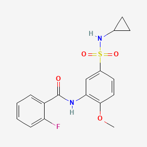 molecular formula C17H17FN2O4S B5356255 N-[5-(cyclopropylsulfamoyl)-2-methoxyphenyl]-2-fluorobenzamide 
