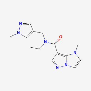 molecular formula C14H18N6O B5356750 N-ethyl-1-methyl-N-[(1-methyl-1H-pyrazol-4-yl)methyl]-1H-imidazo[1,2-b]pyrazole-7-carboxamide 