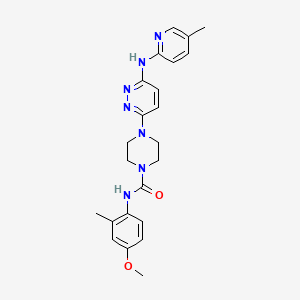 molecular formula C23H27N7O2 B5356904 N-(4-methoxy-2-methylphenyl)-4-{6-[(5-methyl-2-pyridinyl)amino]-3-pyridazinyl}-1-piperazinecarboxamide 