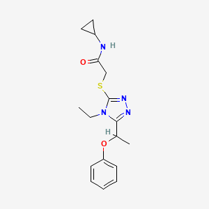 molecular formula C17H22N4O2S B5356970 N-cyclopropyl-2-{[4-ethyl-5-(1-phenoxyethyl)-4H-1,2,4-triazol-3-yl]sulfanyl}acetamide 