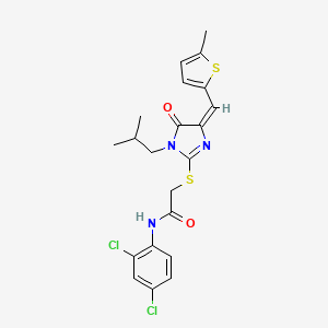 molecular formula C21H21Cl2N3O2S2 B5357182 N-(2,4-DICHLOROPHENYL)-2-({1-ISOBUTYL-4-[(E)-1-(5-METHYL-2-THIENYL)METHYLIDENE]-5-OXO-4,5-DIHYDRO-1H-IMIDAZOL-2-YL}SULFANYL)ACETAMIDE 