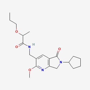molecular formula C20H29N3O4 B5358122 N-[(6-cyclopentyl-2-methoxy-5-oxo-6,7-dihydro-5H-pyrrolo[3,4-b]pyridin-3-yl)methyl]-2-propoxypropanamide 