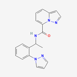 molecular formula C19H17N5O B5358143 N-{1-[2-(1H-pyrazol-1-yl)phenyl]ethyl}pyrazolo[1,5-a]pyridine-7-carboxamide 