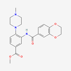 molecular formula C22H25N3O5 B5358168 methyl 3-[(2,3-dihydro-1,4-benzodioxin-6-ylcarbonyl)amino]-4-(4-methyl-1-piperazinyl)benzoate 