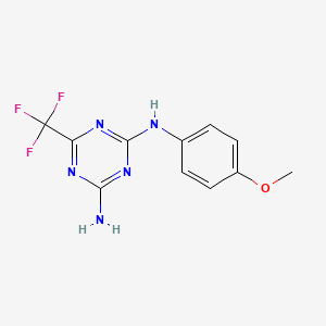 molecular formula C11H10F3N5O B5358584 N2-(4-METHOXYPHENYL)-6-(TRIFLUOROMETHYL)-1,3,5-TRIAZINE-2,4-DIAMINE 