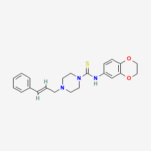 molecular formula C22H25N3O2S B5358899 N-(2,3-dihydro-1,4-benzodioxin-6-yl)-4-(3-phenyl-2-propen-1-yl)-1-piperazinecarbothioamide 