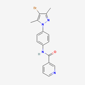 molecular formula C17H15BrN4O B5359245 N-[4-(4-bromo-3,5-dimethyl-1H-pyrazol-1-yl)phenyl]nicotinamide 