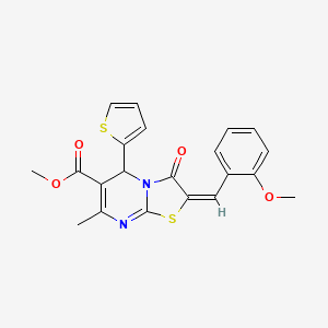 molecular formula C21H18N2O4S2 B5359265 methyl (2E)-2-(2-methoxybenzylidene)-7-methyl-3-oxo-5-(thiophen-2-yl)-2,3-dihydro-5H-[1,3]thiazolo[3,2-a]pyrimidine-6-carboxylate 