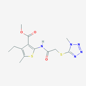 molecular formula C13H17N5O3S2 B5359736 methyl 4-ethyl-5-methyl-2-({[(1-methyl-1H-tetrazol-5-yl)thio]acetyl}amino)-3-thiophenecarboxylate 