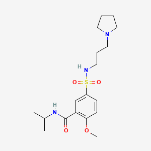 molecular formula C18H29N3O4S B5360017 N-isopropyl-2-methoxy-5-({[3-(1-pyrrolidinyl)propyl]amino}sulfonyl)benzamide 