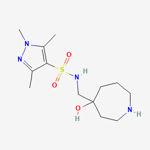 molecular formula C13H24N4O3S B5360153 N-[(4-hydroxy-4-azepanyl)methyl]-1,3,5-trimethyl-1H-pyrazole-4-sulfonamide hydrochloride 