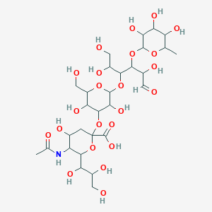 5-Acetamido-2-[3,5-dihydroxy-2-(hydroxymethyl)-6-[1,2,5-trihydroxy-6-oxo-4-(3,4,5-trihydroxy-6-methyloxan-2-yl)oxyhexan-3-yl]oxyoxan-4-yl]oxy-4-hydroxy-6-(1,2,3-trihydroxypropyl)oxane-2-carboxylic acid