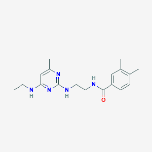 molecular formula C18H25N5O B5361600 N-(2-{[4-(ethylamino)-6-methyl-2-pyrimidinyl]amino}ethyl)-3,4-dimethylbenzamide 