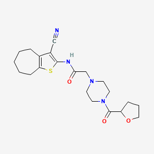 molecular formula C21H28N4O3S B5362136 N-(3-cyano-5,6,7,8-tetrahydro-4H-cyclohepta[b]thiophen-2-yl)-2-[4-(tetrahydrofuran-2-ylcarbonyl)piperazin-1-yl]acetamide 