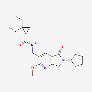 molecular formula C22H31N3O3 B5362451 N-[(6-cyclopentyl-2-methoxy-5-oxo-6,7-dihydro-5H-pyrrolo[3,4-b]pyridin-3-yl)methyl]-2,2-diethylcyclopropanecarboxamide 