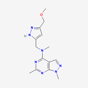 molecular formula C14H19N7O B5362514 N-{[5-(methoxymethyl)-1H-pyrazol-3-yl]methyl}-N,1,6-trimethyl-1H-pyrazolo[3,4-d]pyrimidin-4-amine 