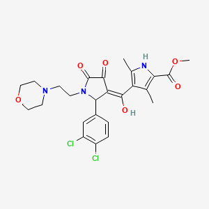 molecular formula C25H27Cl2N3O6 B5363027 methyl 4-[(E)-[2-(3,4-dichlorophenyl)-1-(2-morpholin-4-ylethyl)-4,5-dioxopyrrolidin-3-ylidene]-hydroxymethyl]-3,5-dimethyl-1H-pyrrole-2-carboxylate 