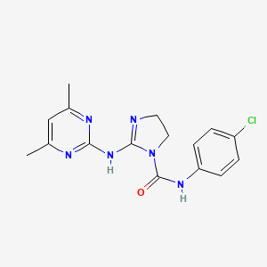 molecular formula C16H17ClN6O B5363044 N-(4-chlorophenyl)-2-[(4,6-dimethylpyrimidin-2-yl)amino]-4,5-dihydro-1H-imidazole-1-carboxamide 