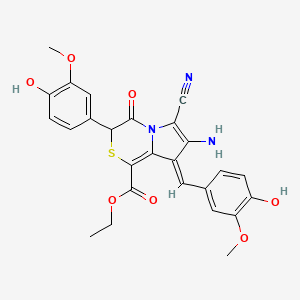 molecular formula C26H23N3O7S B5363806 ethyl 7-amino-6-cyano-8-(4-hydroxy-3-methoxybenzylidene)-3-(4-hydroxy-3-methoxyphenyl)-4-oxo-3,4-dihydro-8H-pyrrolo[2,1-c][1,4]thiazine-1-carboxylate 