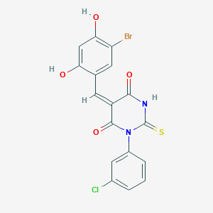 molecular formula C17H10BrClN2O4S B5364168 (5E)-5-[(5-bromo-2,4-dihydroxyphenyl)methylidene]-1-(3-chlorophenyl)-2-sulfanylidene-1,3-diazinane-4,6-dione 