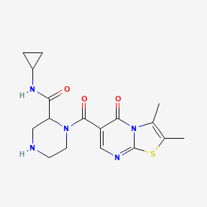molecular formula C17H21N5O3S B5364485 N-cyclopropyl-1-[(2,3-dimethyl-5-oxo-5H-[1,3]thiazolo[3,2-a]pyrimidin-6-yl)carbonyl]-2-piperazinecarboxamide 
