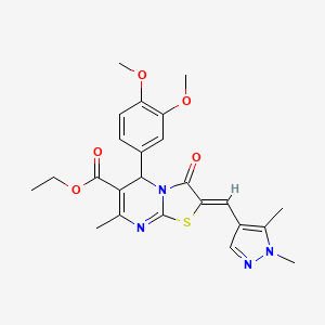 molecular formula C24H26N4O5S B5364601 ETHYL 5-(3,4-DIMETHOXYPHENYL)-2-[(Z)-1-(1,5-DIMETHYL-1H-PYRAZOL-4-YL)METHYLIDENE]-7-METHYL-3-OXO-5H-[1,3]THIAZOLO[3,2-A]PYRIMIDINE-6(3H)-CARBOXYLATE 