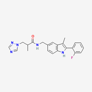 molecular formula C22H22FN5O B5365000 N-{[2-(2-fluorophenyl)-3-methyl-1H-indol-5-yl]methyl}-2-methyl-3-(1H-1,2,4-triazol-1-yl)propanamide 