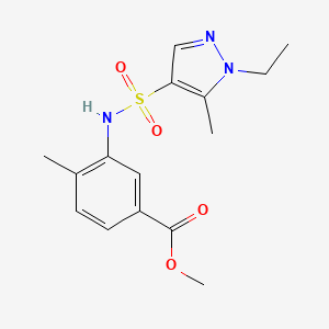 molecular formula C15H19N3O4S B5365261 methyl 3-{[(1-ethyl-5-methyl-1H-pyrazol-4-yl)sulfonyl]amino}-4-methylbenzoate 