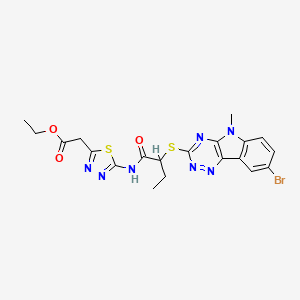 molecular formula C20H20BrN7O3S2 B5365340 ETHYL 2-[5-({2-[(8-BROMO-5-METHYL-5H-[1,2,4]TRIAZINO[5,6-B]INDOL-3-YL)SULFANYL]BUTANOYL}AMINO)-1,3,4-THIADIAZOL-2-YL]ACETATE 