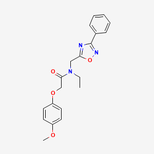 molecular formula C20H21N3O4 B5365349 N-ethyl-2-(4-methoxyphenoxy)-N-[(3-phenyl-1,2,4-oxadiazol-5-yl)methyl]acetamide 