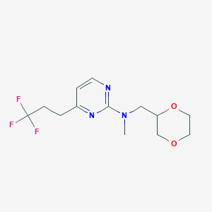 molecular formula C13H18F3N3O2 B5365397 N-(1,4-dioxan-2-ylmethyl)-N-methyl-4-(3,3,3-trifluoropropyl)pyrimidin-2-amine 