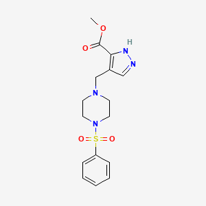 molecular formula C16H20N4O4S B5365465 methyl 4-{[4-(phenylsulfonyl)-1-piperazinyl]methyl}-1H-pyrazole-3-carboxylate 