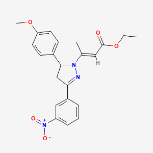 molecular formula C22H23N3O5 B5365614 ethyl (2E)-3-[5-(4-methoxyphenyl)-3-(3-nitrophenyl)-4,5-dihydro-1H-pyrazol-1-yl]but-2-enoate 