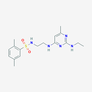 molecular formula C17H25N5O2S B5365789 N-(2-{[2-(ethylamino)-6-methyl-4-pyrimidinyl]amino}ethyl)-2,5-dimethylbenzenesulfonamide 
