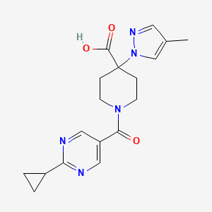 molecular formula C18H21N5O3 B5366012 1-[(2-cyclopropylpyrimidin-5-yl)carbonyl]-4-(4-methyl-1H-pyrazol-1-yl)piperidine-4-carboxylic acid 