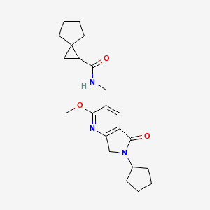 molecular formula C22H29N3O3 B5366019 N-[(6-cyclopentyl-2-methoxy-5-oxo-6,7-dihydro-5H-pyrrolo[3,4-b]pyridin-3-yl)methyl]spiro[2.4]heptane-1-carboxamide 
