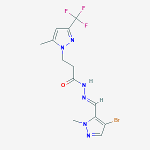 molecular formula C13H14BrF3N6O B5366199 N-[(E)-1-(4-BROMO-1-METHYL-1H-PYRAZOL-5-YL)METHYLIDENE]-3-[5-METHYL-3-(TRIFLUOROMETHYL)-1H-PYRAZOL-1-YL]PROPANOHYDRAZIDE 